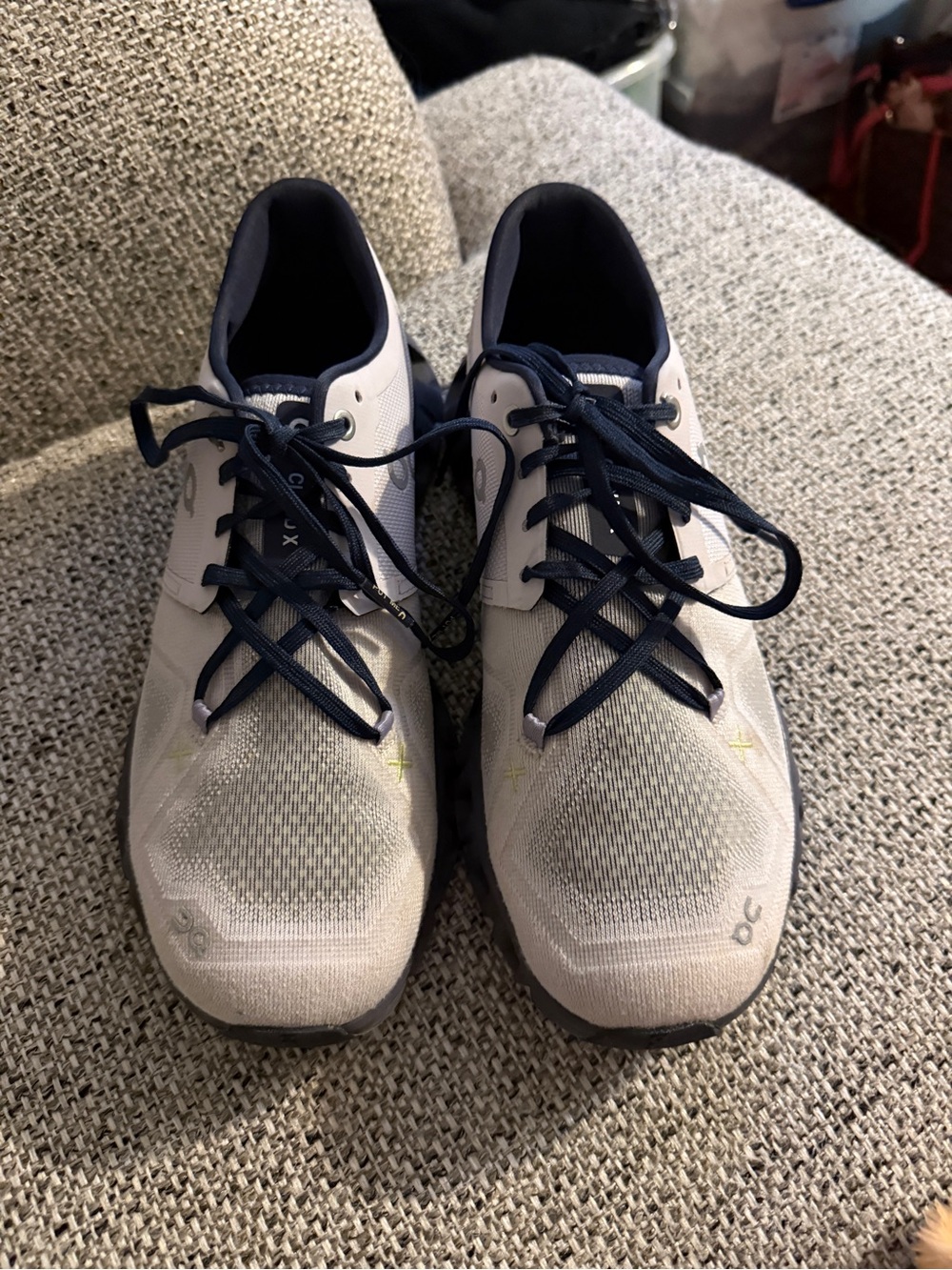 On Running White and Navy Men's Athletic Running Shoes